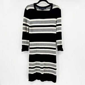 French Connection Womens Striped Sweater Dress Black Grey White Long Sleeve Sz 8